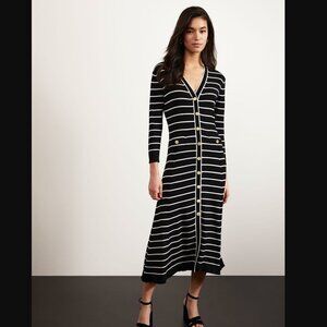 HOBBS LONDON LTD Belmont Knit Midi Dress Sz 8 US Black White Stripe